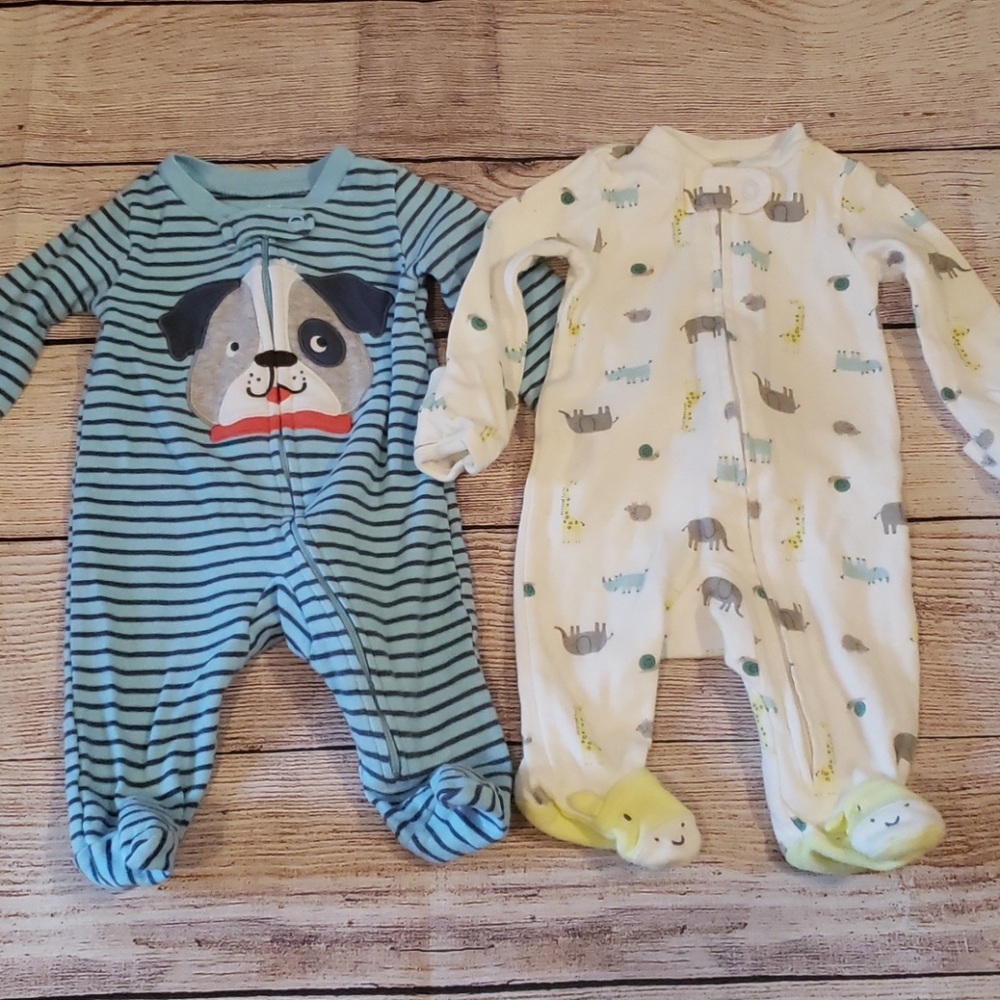 Set of 2 baby boy footed sleepers